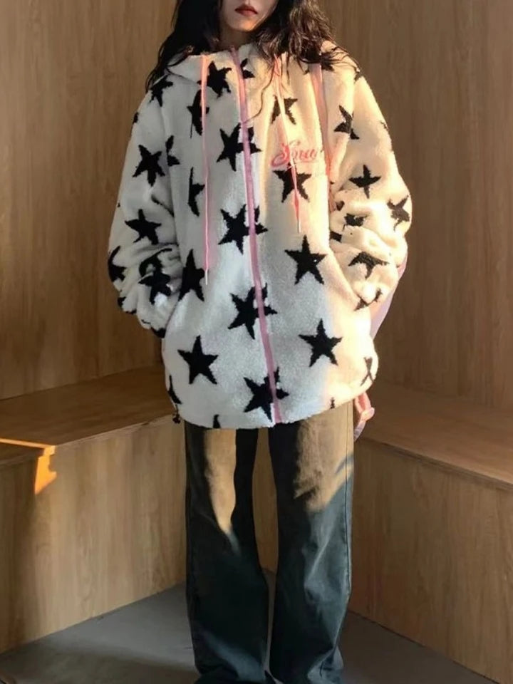 Star Print Pink Zipper Jacket