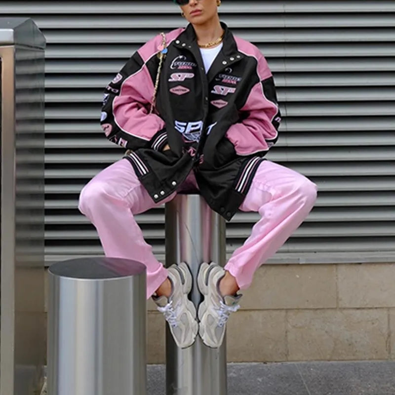 Pink Patchwork Baseball Jacket