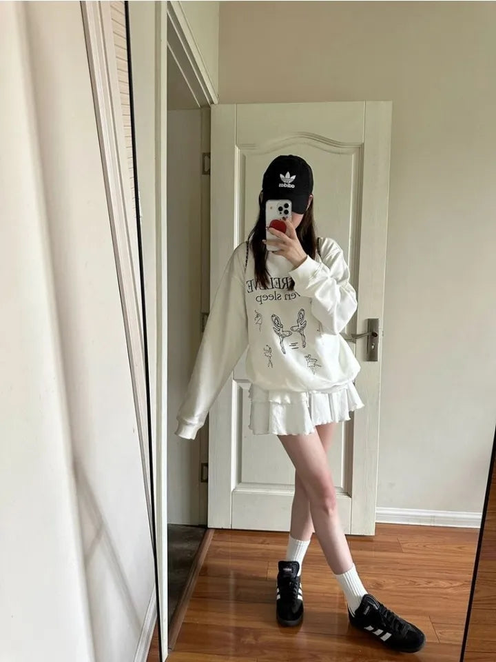 White Ballet Dancer Print Crewneck Sweater