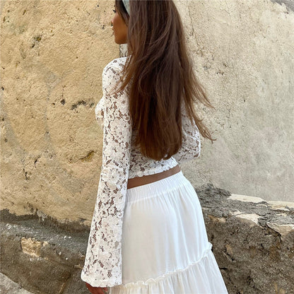 Black Lace Floral Sheer Long Sleeve Blouse