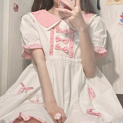 Sweet Pink Bow Short Sleeve Dress