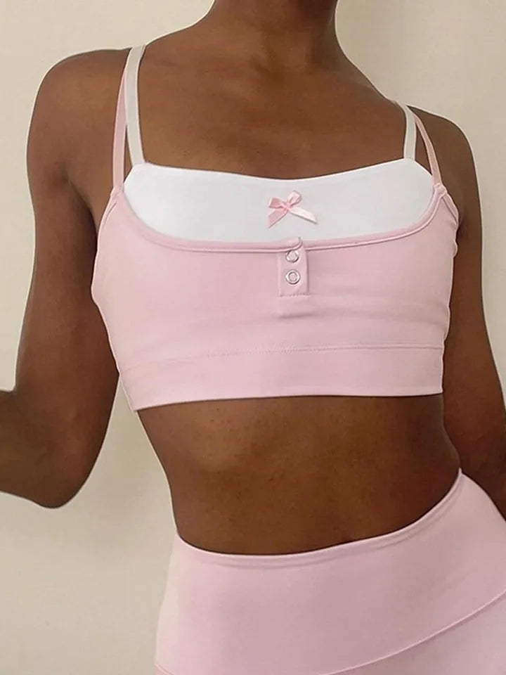 2PCS Pink Bow Spaghetti Strap Crop Top