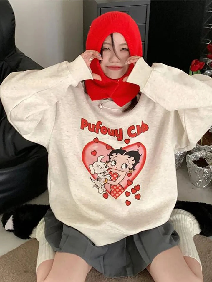 Lady Cartoon Print Sweatshirt