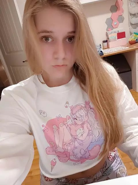 Sweet Anime Girl Cartoon Print Loose Long Sleeve Sweatshirt Sweater Pullover Jumper Autumn Causal E-Girl Kawaii Korean Japanese Harajuku Streetwear