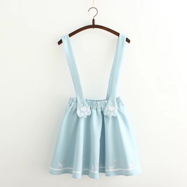 Cute Cartoon Sweet Cat Dog Paw Embroidery Skater Skirt Strap Suspenders Mini Skirt E-Girl Kawaii Korean Japanese Harajuku Streetwear