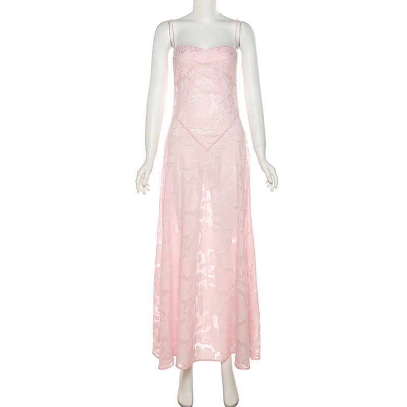 Pink Floral Patchwork Spaghetti Strap Maxi Dress