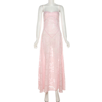 Pink Floral Patchwork Spaghetti Strap Maxi Dress