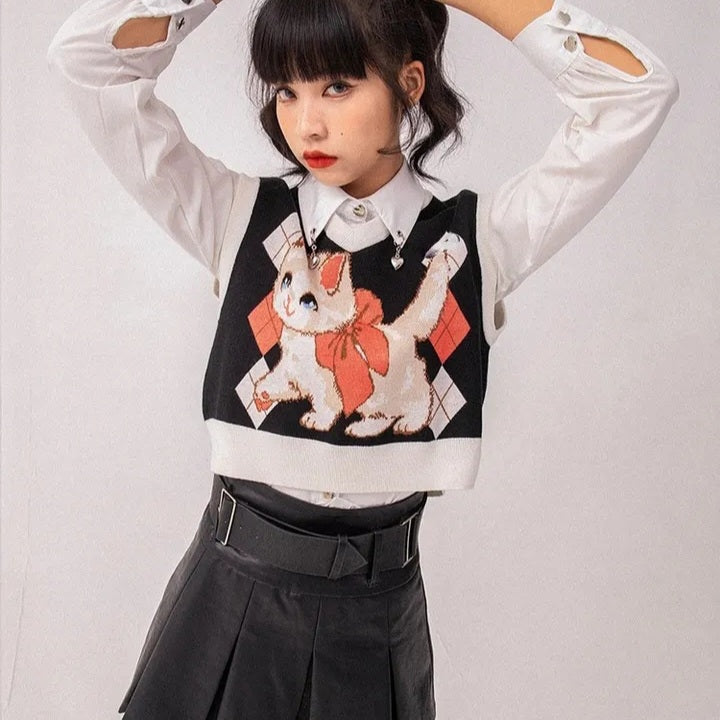 Cat Knit Sweater Vest