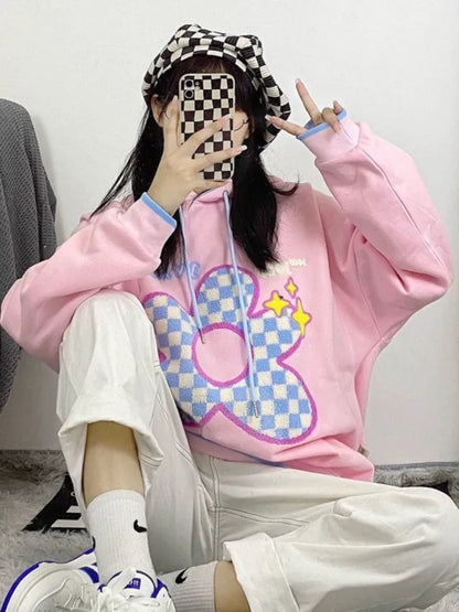 Pink Flower Lattice Embroidery Hoodie