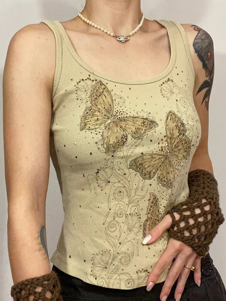Butterfly Rhinestone Print Tank Top