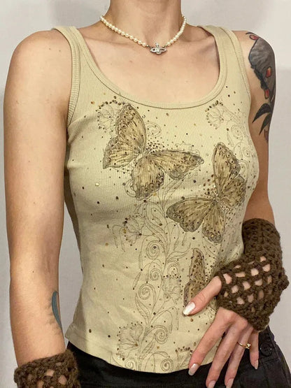 Butterfly Rhinestone Print Tank Top