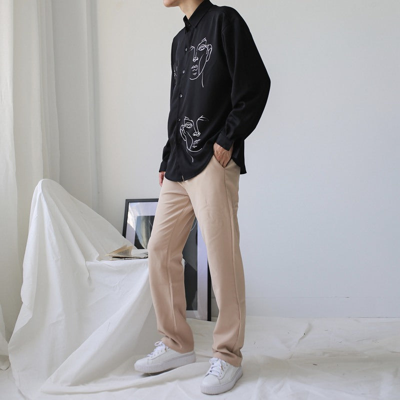 Cute Face Asymmetrical White Long Sleeve Shirt Tee T-shirt Top Blouse E-Girl Kawaii Korean Japanese Harajuku Retro Streetwear Aesthetic
