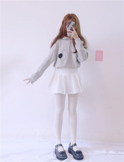 Cute Heart Embroidery Pocket Oversized Sweater Long Sleeve Shirt Pullover Hoodie Sweatshirt E-Girl Kawaii Korean Japanese Harajuku Retro Streetwear