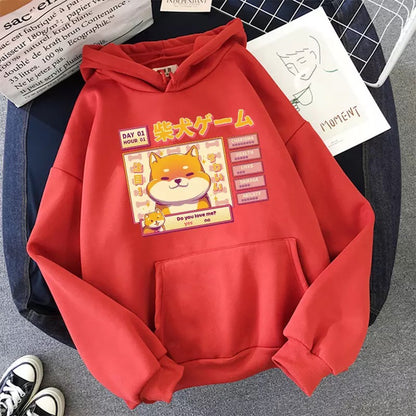 Cute Pastel Shiba Inu Dog Cartoon Print 90s Oversized Hoodie Sweater Sweatshirt Pullover Winter E-Girl Kawaii Korean Japanese Harajuku Streetwear