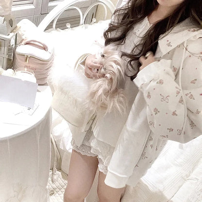 Bow Rose Print Loose Hoodie