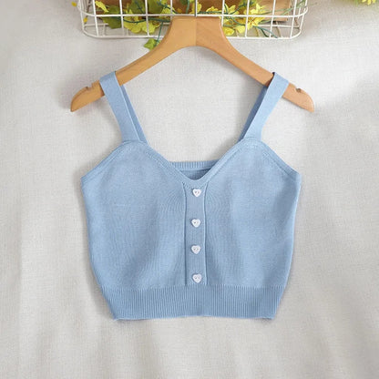 Heart Button V Neck Tank Top