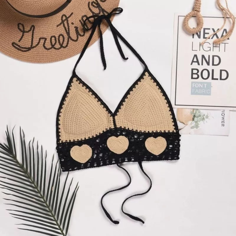 Heart Boho Crochet Backless Halter Top