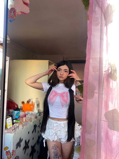 Pink Bow Print Short Sleeve T-shirt