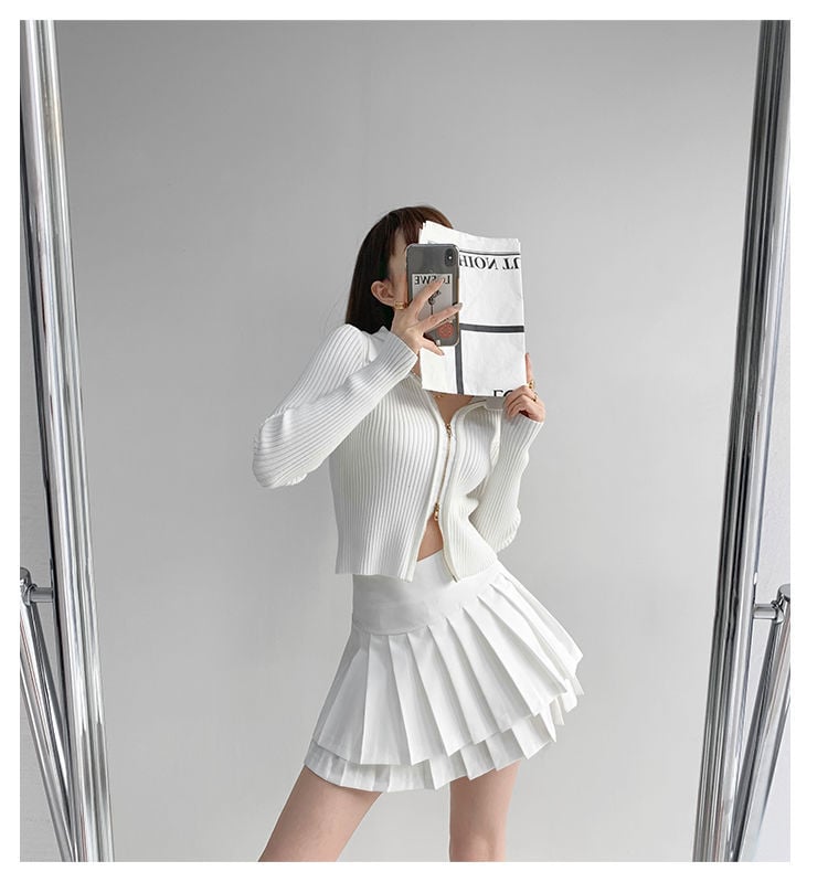 Preppy Double Pleated High Waisted Mini Skirt Aesthetic Casual E-Girl Kawaii Korean Japanese Harajuku