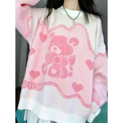 Pink Teddy Bear Print Sweater