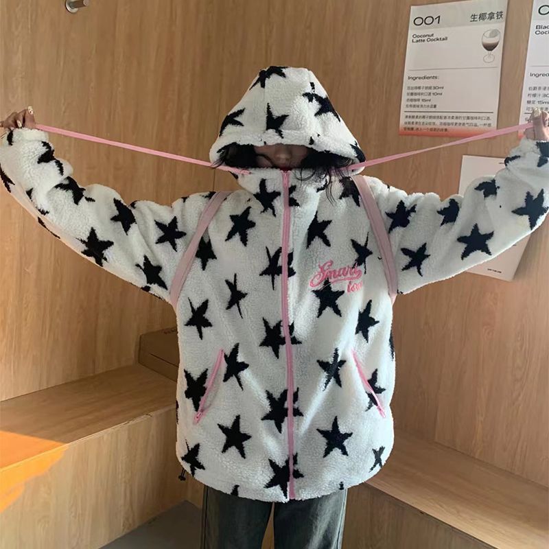 Star Print Pink Zipper Jacket