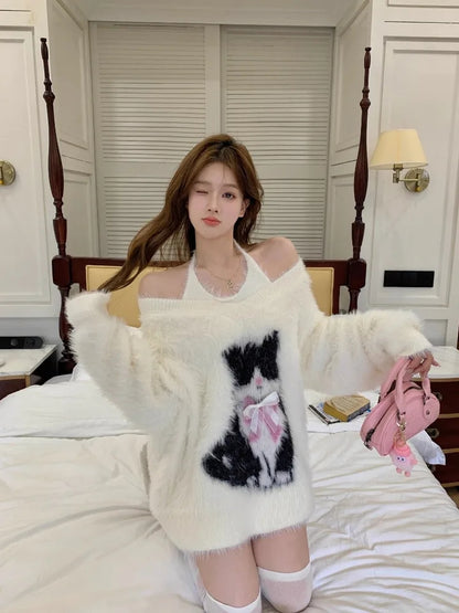 Fluffy Cat Bow Sweater