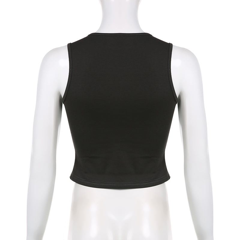 Black Cat Graphic Print Crop Top
