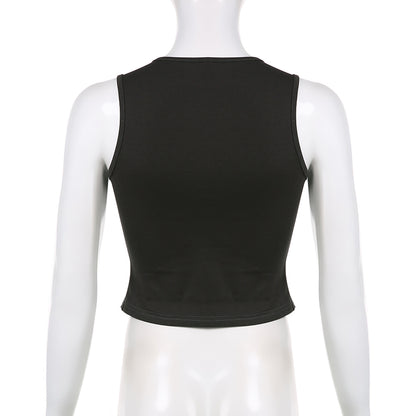 Black Cat Graphic Print Crop Top