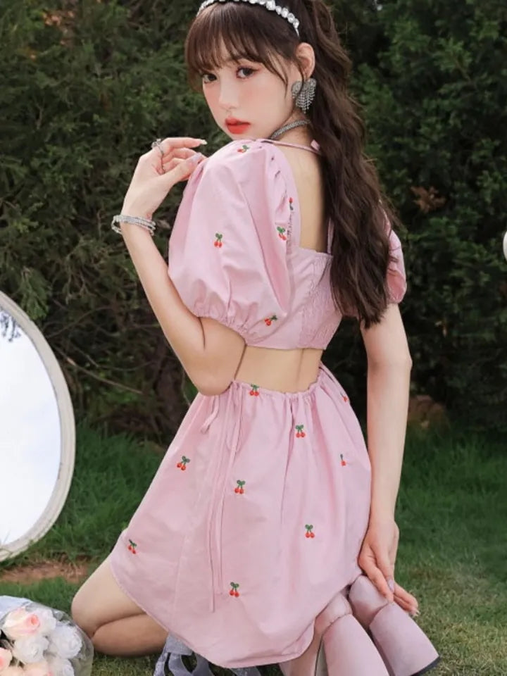 Pink Cherry Backless Mini Dress