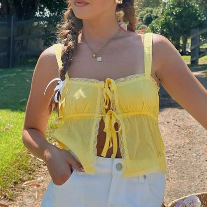 Yellow Milkmaid Hollow Out Crop Top