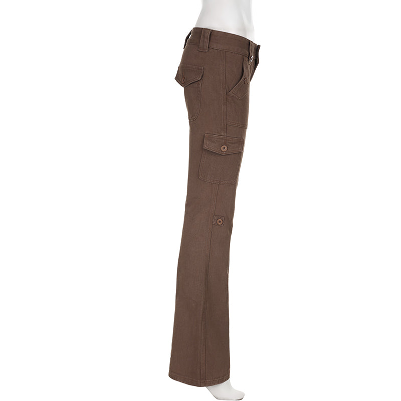 Brown Flare Boot Cut High Waist Trousers