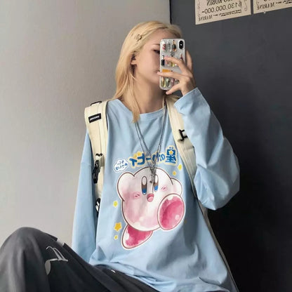 Japanese Anime Cartoon Print Oversize Long Sleeve Shirt