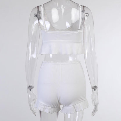 White Lace 2pcs Tracksuit Set Crop Top + Shorts Outwear Pajama Set Loungewear Summer Aesthetic Casual E-Girl Kawaii Korean Japanese Harajuku