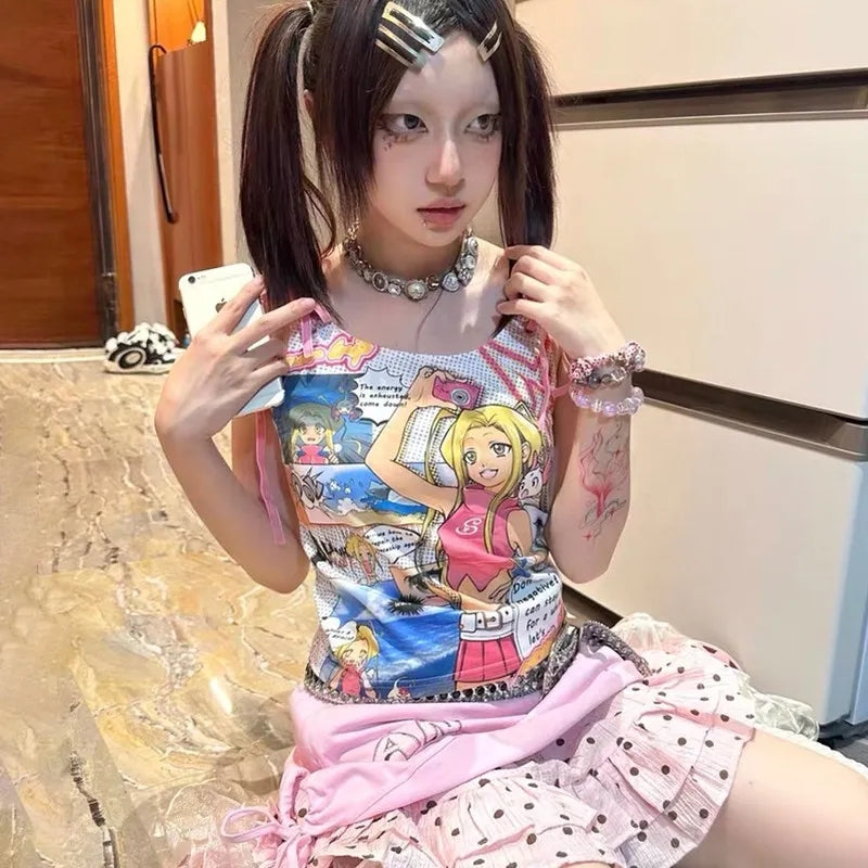Anime Colorful Print Tank Top