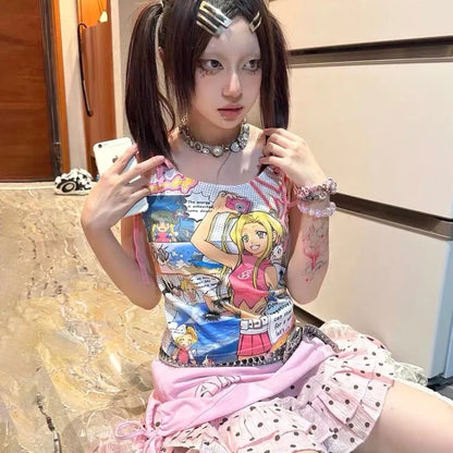 Anime Colorful Print Tank Top