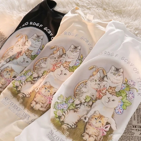 Cat Print Short Sleeve T-shirt
