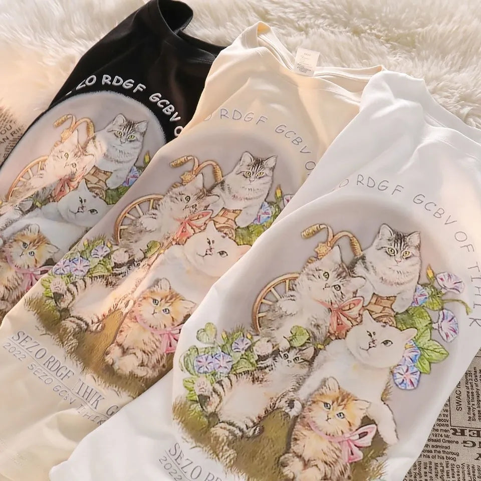 Cat Print Short Sleeve T-shirt