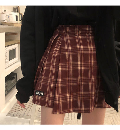 Cute Plaid Checkered High Waisted Mini Skirt Preppy School Girl Vintage Autumn Winter E-Girl Kawaii Korean Japanese Harajuku Retro Streetwear