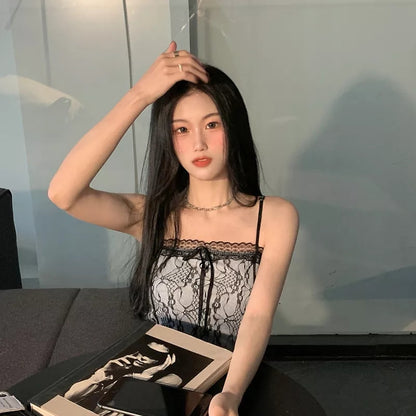 Black Lace Backless Patchwork Camisole