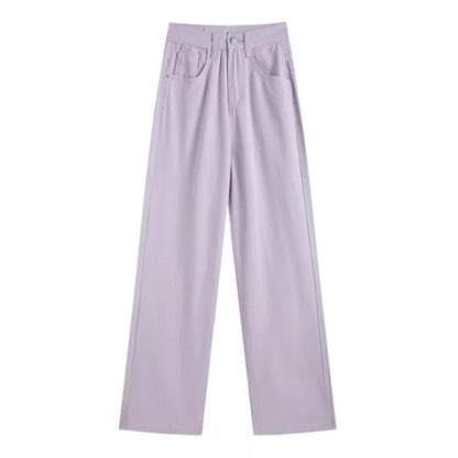 Cute Vintage Purple Baggy Loose Straight High Waisted Pants Wide Leg Denim Trousers Aesthetic Casual Summer E-Girl Kawaii Korean Japanese Harajuku