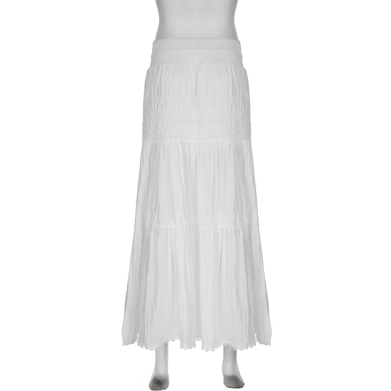 White Low Waist Maxi Skirt