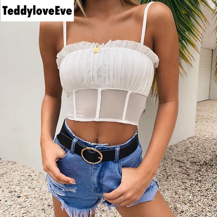 Cute Sexy See Through Mesh Crop Top Camisole Tank Shirt Tee T-shirt E-Girl Kawaii Korean Japanese Harajuku Chinese Retro Streetwear Aesthetic