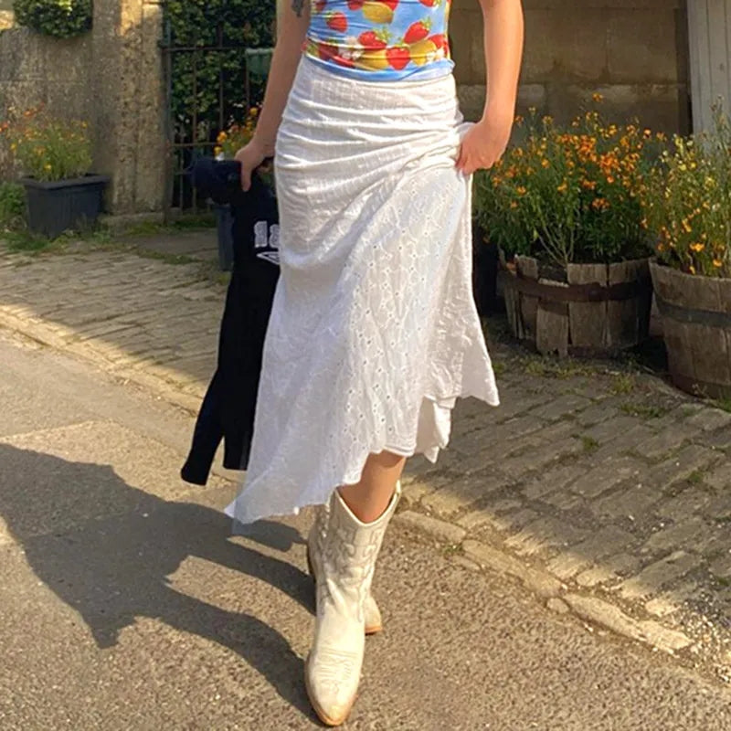 White Floral Lace Maxi Skirt