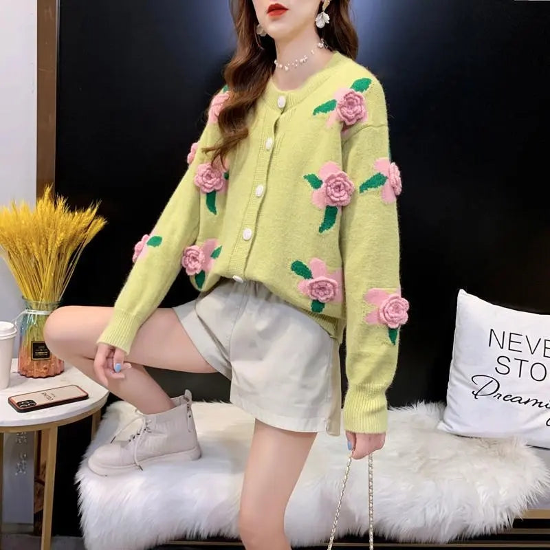 Rose Embroidery Button Up Cardigan