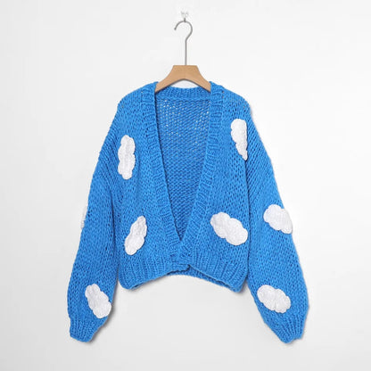 3D Blue Cloud Crochet Cardigan Sweater