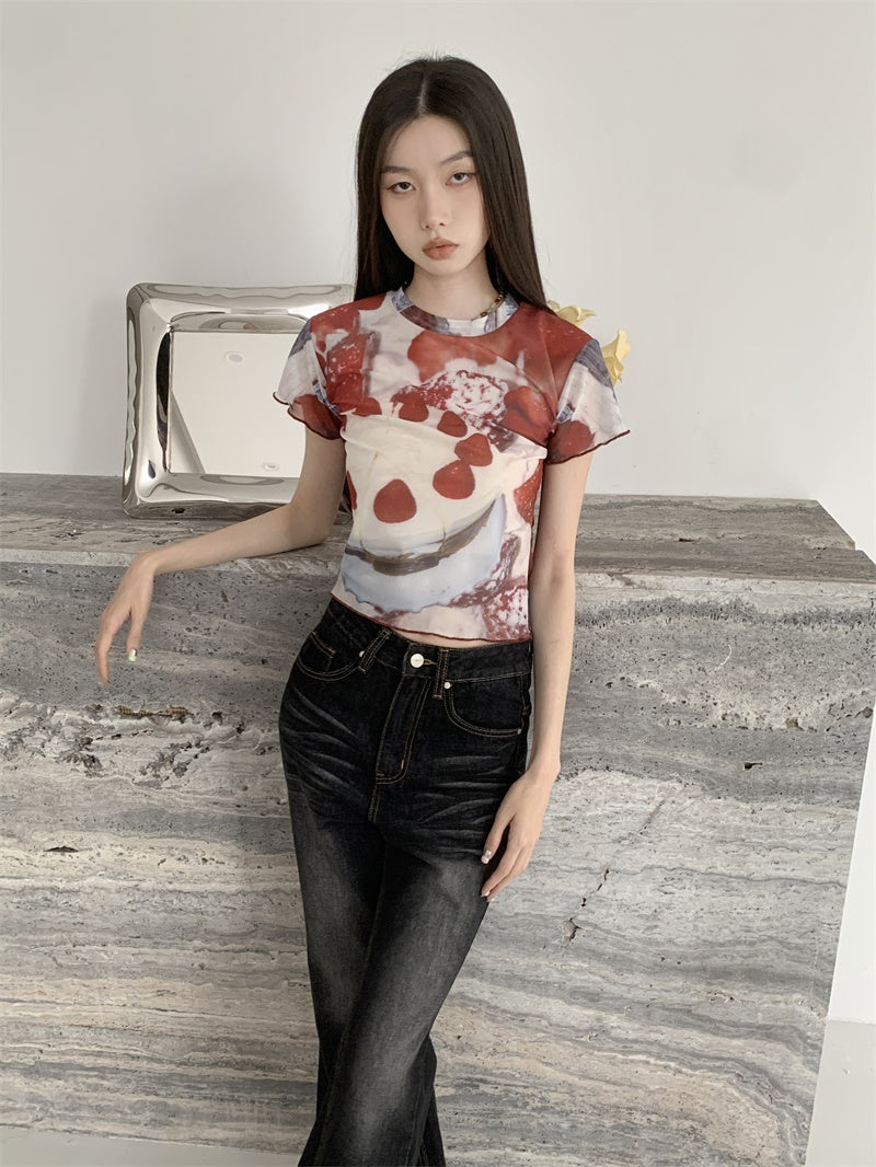 Cake Graffiti Mesh Short Sleeve Shirt