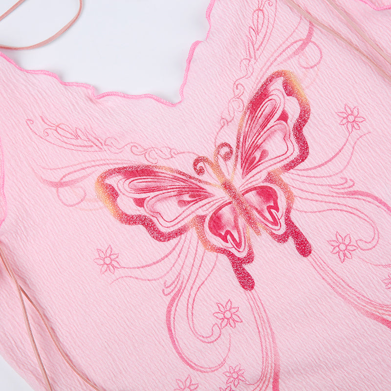 Butterfly Ruffle Trim Crop Top