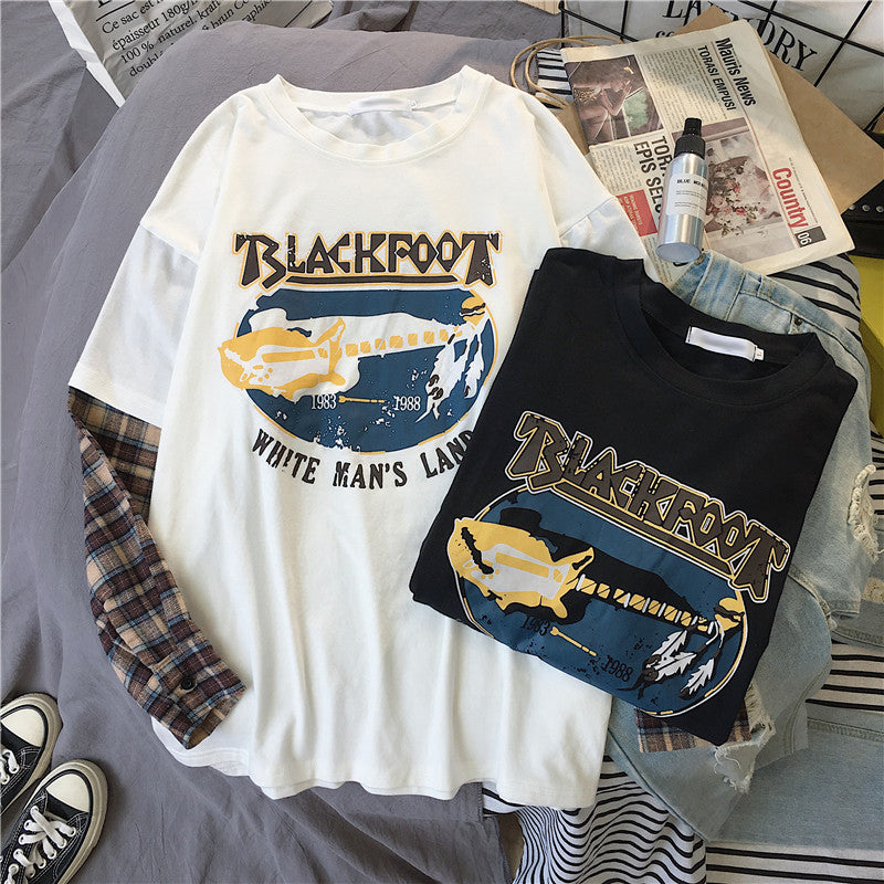 Black White Plaid Patchwork Print Loose Casual Sweatshirt Sweater Long Sleeve Shirt Pullover Jumper E-Girl Kawaii Korean Japanese Harajuku Streetwear