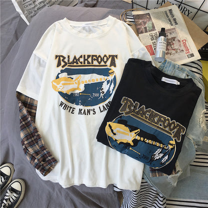 Black White Plaid Patchwork Print Loose Casual Sweatshirt Sweater Long Sleeve Shirt Pullover Jumper E-Girl Kawaii Korean Japanese Harajuku Streetwear