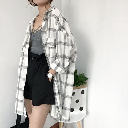 Cute Casual Plaid Flannel Loose Oversized Long Sleeve Shirt Top Boyfriend Baggy E-Girl Kawaii Korean Japanese Harajuku Retro Streetwear